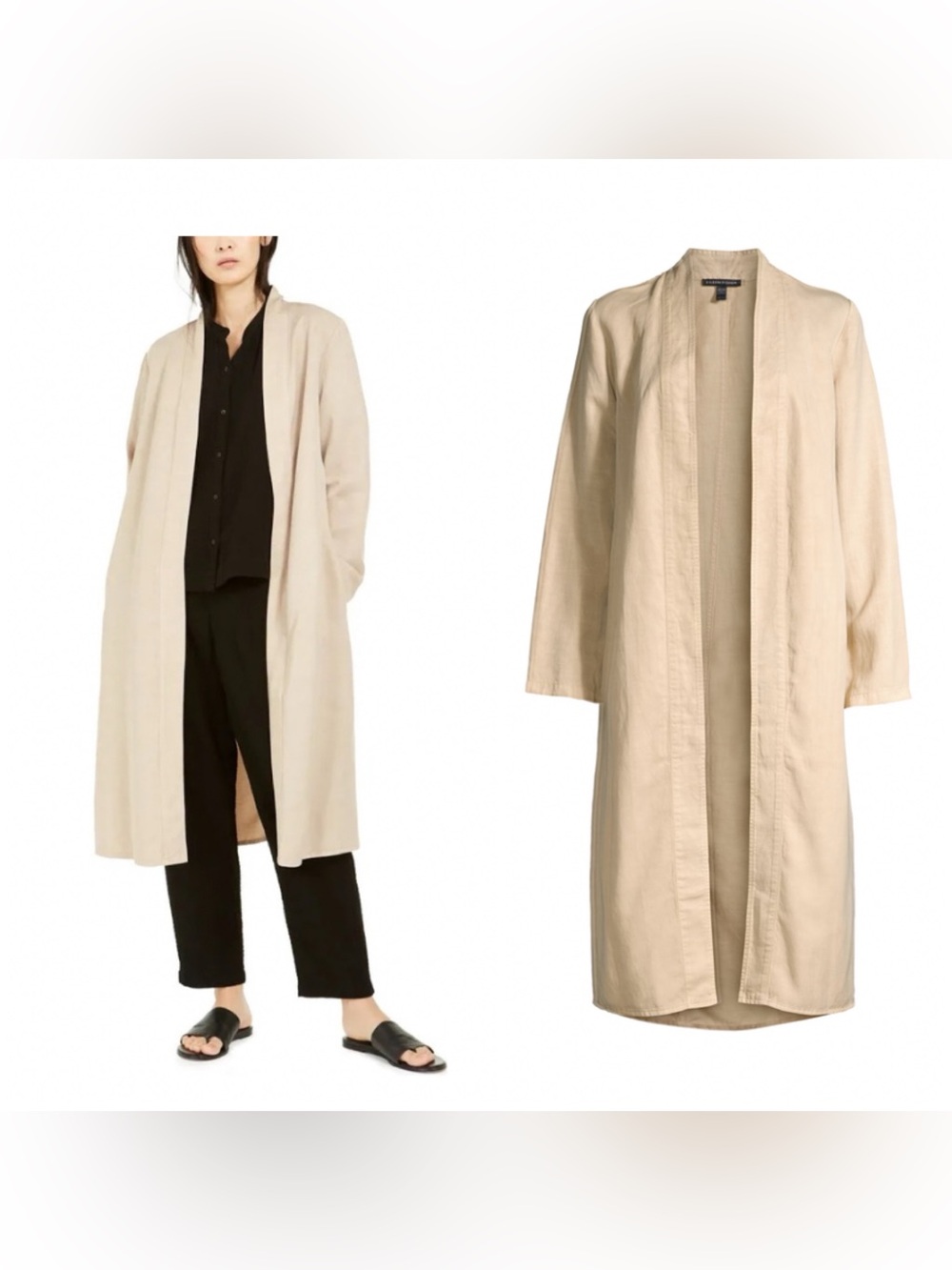 EILEEN FISHER - Open front KIMONO Jacket in Khaki. XS. P2P 21”. Oversized